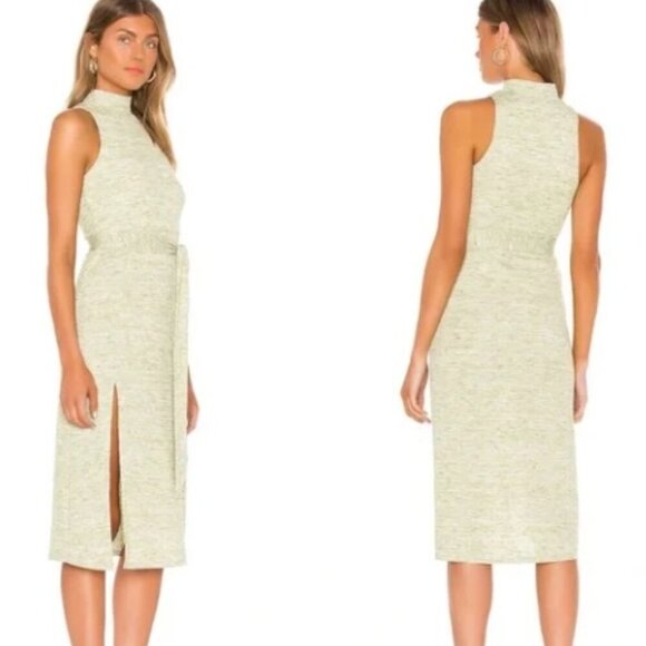 Song of Style Berna Midi Dress Ribbed Stretch Green Marled w/ Belt Size Small - Picture 1 of 12
